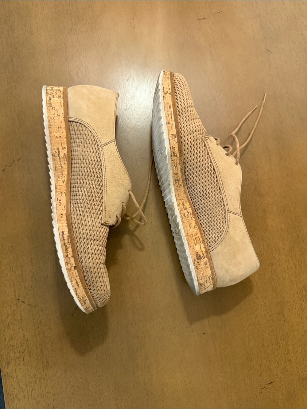 Paul Green Knit Lace-Up Flats in Light Beige